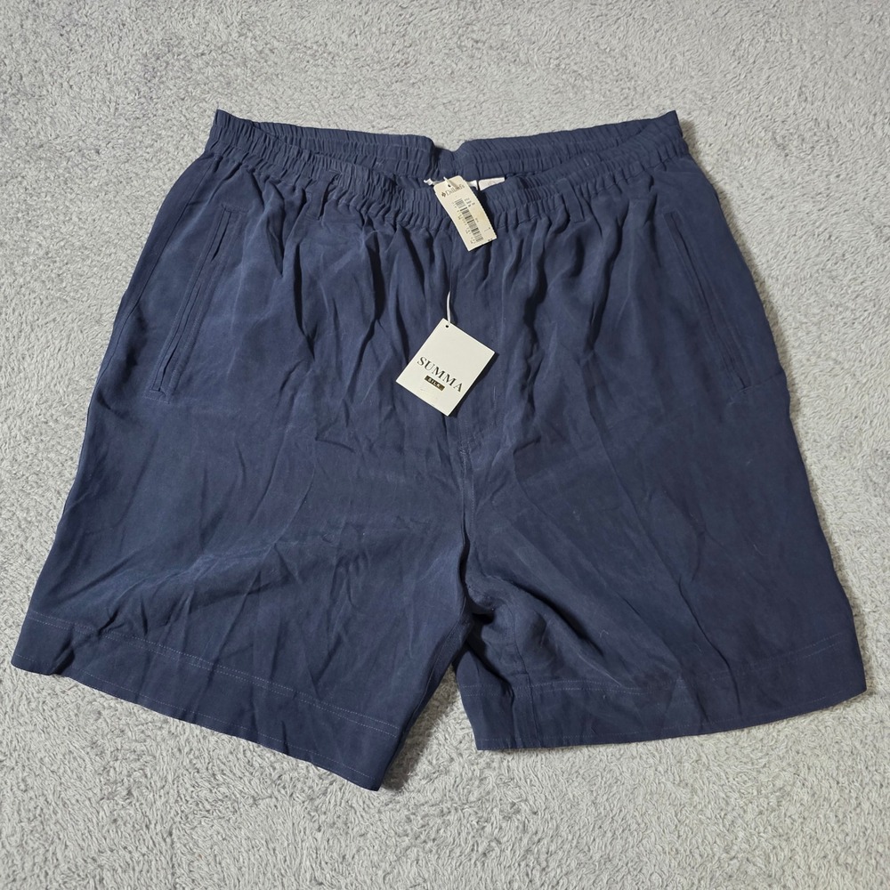 Summa Silk Womens L Shorts Navy Blue 100% Silk Elastic Waist Pockets 5168